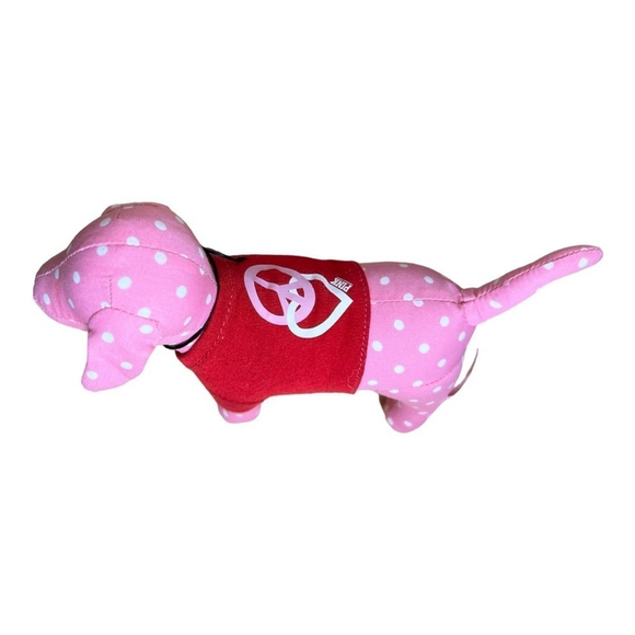 Victoria Secret PINK & White Polka Dot Peace & Love Dog Stuffed Animal Plush - Picture 3 of 4